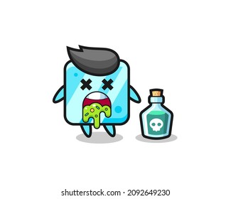 ilustración de un personaje de cubo de hielo vómito debido a envenenamiento, diseño de estilo lindo para camiseta, pegatina, elemento logo