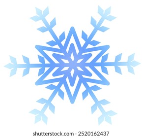 Ilustração de flocos de gelo, neve, tons de azul e azul gradiente, identidade de inverno, comemorar a estação de férias.