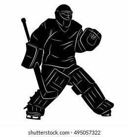 illustration of a ice hockey goalie. black draw and white background 