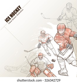 Illustration of ice hockey. hand drawn. ice hockey poster. Sport background.