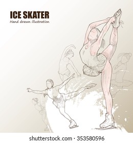 Illustration of Ice Skater. hand drawn. Ice Skater poster. Sport background.