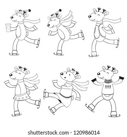 An illustration of Ice skating deers to color