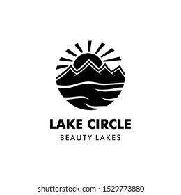 Illustration of Ice Snow Rocky Mountain, Creek River Mount Peak Hill, Landscape view logo design.