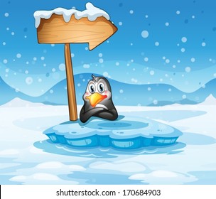 Illustration of an iceberg with a penguin and an arrow