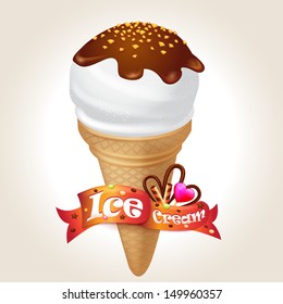 Illustration of icecream with nuts and chocolate
