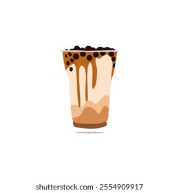 illustration of an iced boba drink in brown