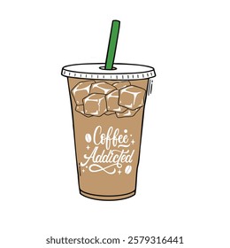 Illustration of Iced Coffee Cup With Inspirational Message Banner Design