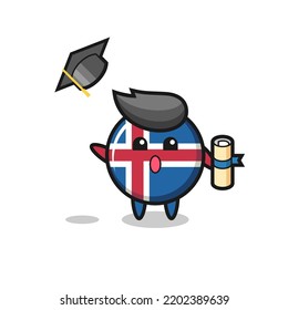 Illustration of iceland flag cartoon throwing the hat at graduation , cute design