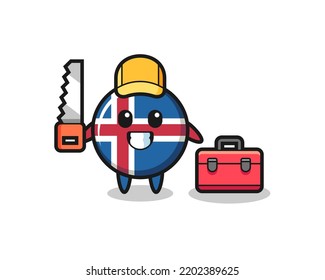 Illustration of iceland flag character as a woodworker , cute design