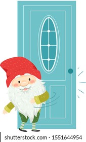 Illustration Of Icelandic Yule Lad With Long White Beard And Mustache Wearing Red Bonnet Loudly Slamming Door Shut