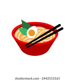 Ilustración de Ichiraku ramen servido en un tazón rojo, aislado sobre fondo blanco