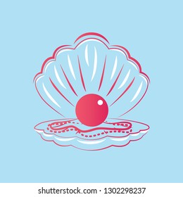 Illustration & Icon of Beautiful Seashell with Pearl and Necklace
