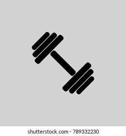Illustration icon black barbell, dumbbell, dumbbell with pancakes, sport, healthy lifestyle, weighting agent, weight, weigh, balance, balance, cargo on gray background.