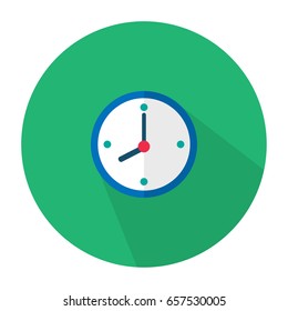 The illustration is an icon as a blue wall clock hanging on the wall. Can be used in various media.