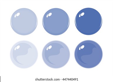 Ilustración de botellas de icono aisladas en blanco. Conjunto de etiquetas moradas, 6 botellas. Color de graduación. Bolas de vidrio. Vector