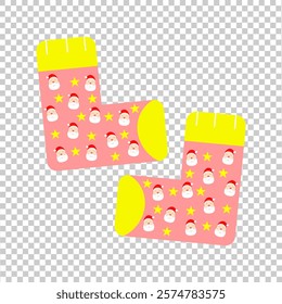 Illustration icon for Christmas socks with Santa and star patterns in pink