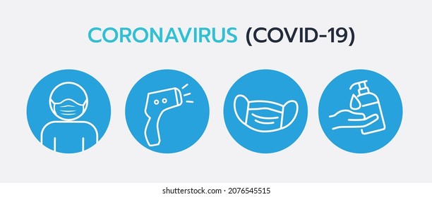 
illustration icon collection Covid-19 testing and prevention equipment is circled in blue. There is a message above