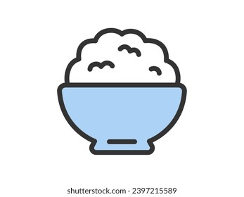 An illustration of an icon (color line drawing) of white rice served in a bowl.