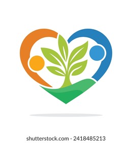 Illustration icon with the concept of community contribution that maintains and develops the growth of trees and plants.