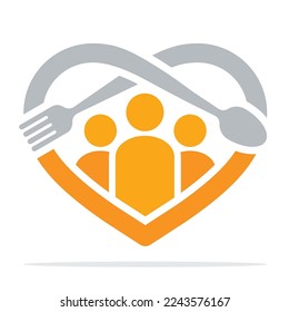 Illustration icon with the concept of a community that cares about food, a community that likes cooking, cares about food donations for social purposes.