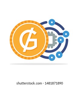 Illustration icon concept of a digital money transaction with Paraguay's Guarani currency