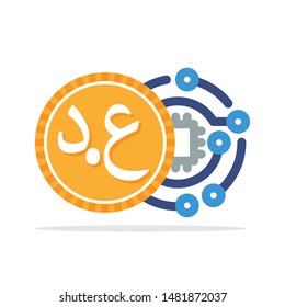 Illustration icon with the concept of digital money transactions in the currency of the country of Iraq, Iraqi Dinar