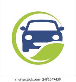 Icono de ilustración con el concepto de un sistema de gestión de coches respetuoso con el medio ambiente, coche ecológico.