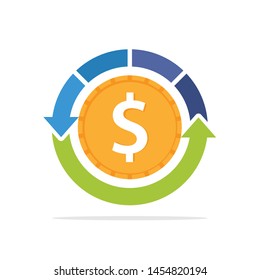 Illustration icon with the concept of a refund process, cash flow process, financial transaction process