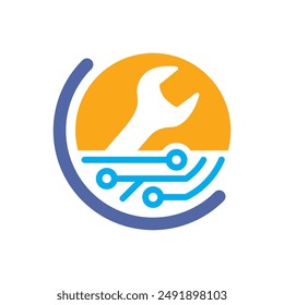 Illustration icon with the concept of repair technology innovation, online repair support.