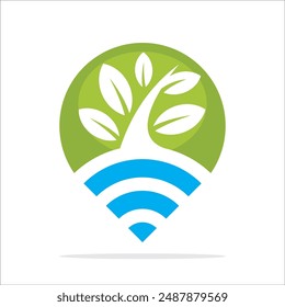 Illustration icon with the concept of a sharing point that finds and manages information on arable land, agricultural locations, plantation locations.