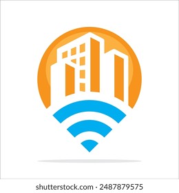 Illustration icon with the concept of a sharing point that finds and manages urban information.
