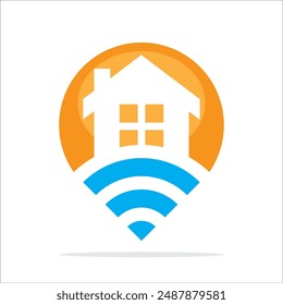 Illustration icon with the concept of a sharing point that finds and manages house information, tracking residential addresses, hotels, apartments, offices and others.