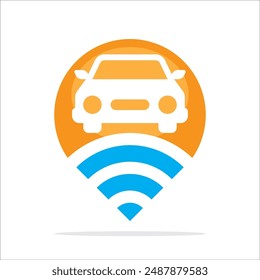 Icono de ilustración del concepto de un punto de uso compartido que encuentra y gestiona la información de seguimiento de vehículos de automóvil.