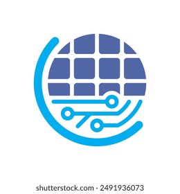 Illustration icon with the concept of technology management for solar panel development.