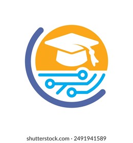 Illustration icon with the concept of technology management for educational development, a technology-based learning center.