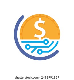 Illustrations-Ikone mit dem Konzept des Technologiemanagements für die Entwicklung von Finanzunternehmen, digitales Finanzwesen.