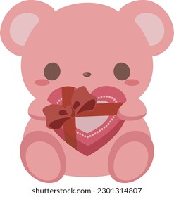 Illustration icon of a cute bear with a gift. Vector image