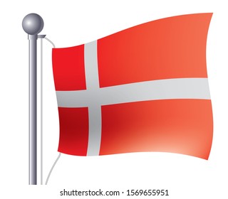 Illustration, icon, Danish flag, vector data of the national flag waving in the wind.