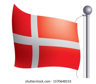 Illustration, icon, Danish flag, vector data of the national flag waving in the wind.