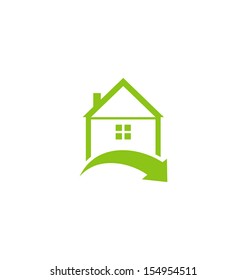 Illustration icon eco home with leaf isolated on white background - vector