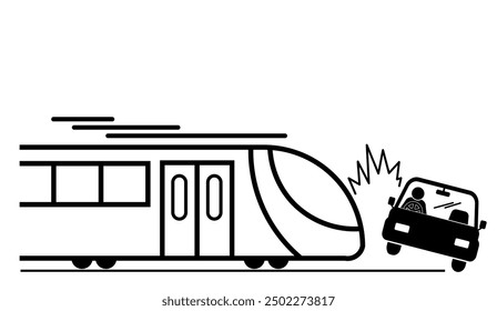 ILLUSTRATION OF THE ICON OF AN ELECTRIC TRAIN CRASHING A CAR