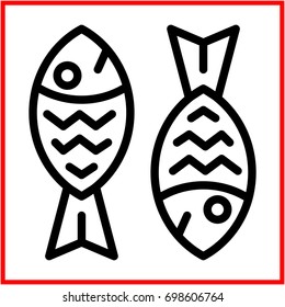 Illustration icon for fish food, in flat line / outline stroke icon style.