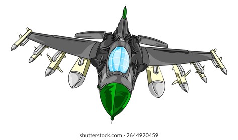 Illustration of an icon in the form of a jet fighter ship isolated on a white background	