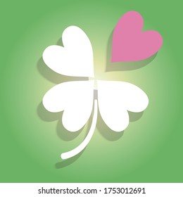 Illustration and icon of a four-leaf clover with one leaf apart. Illustration for background.