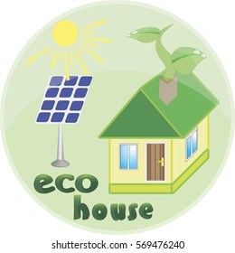 Illustration icon green house with leaf isolated on white background