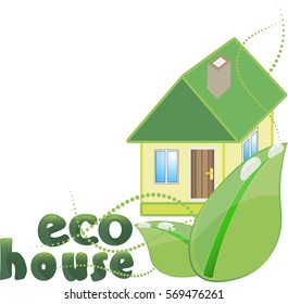 Illustration icon green house with leaf isolated on white background