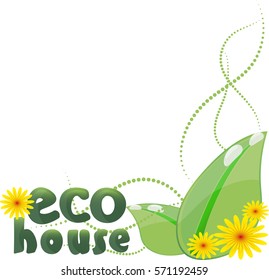 Illustration icon green house with leaf isolated on white background