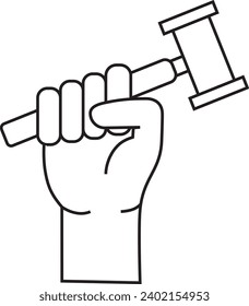 illustration of the icon of a hand carrying a hammer, a symbol of legal justice