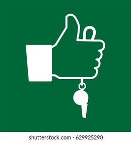 Illustration and icon of Hand holding soccer whistle