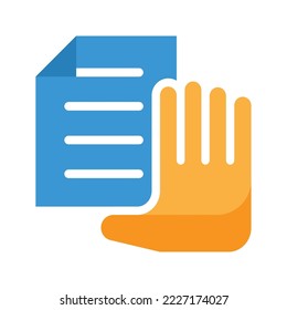 Illustration icon of a hand reaching for a document, getting a document, taking a form.